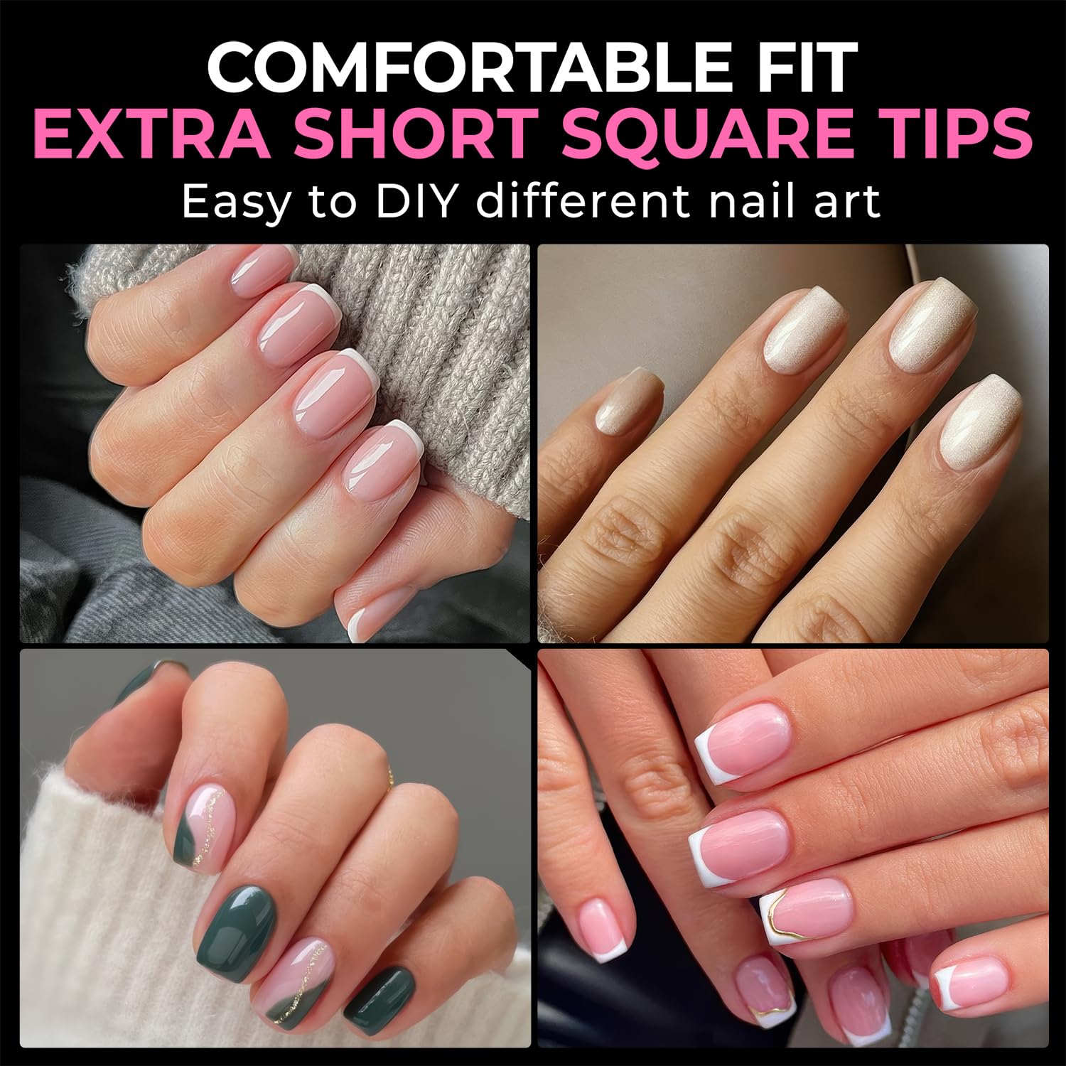 UNA GELLA Extra Short Square Nail Tips XS 216pcs Pre-shape Extra Short Square Press on Nails Gel Tips Full Cover Acrylic Nails False Nails For DIY Salon 12 Sizes-BrightBean Baby