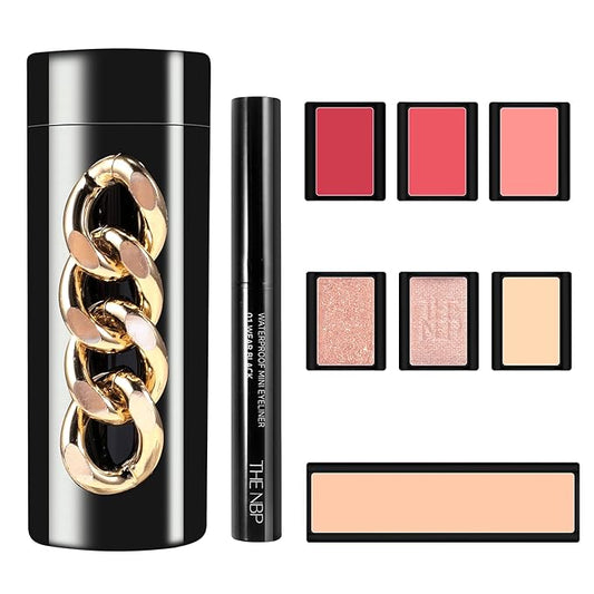 Portable Professional Makeup Kit,Mini Professional Makeup Kit Eyeshadow Palette Lip Gloss Concealer,Lipstick shape and size,7 Color-BrightBean Baby