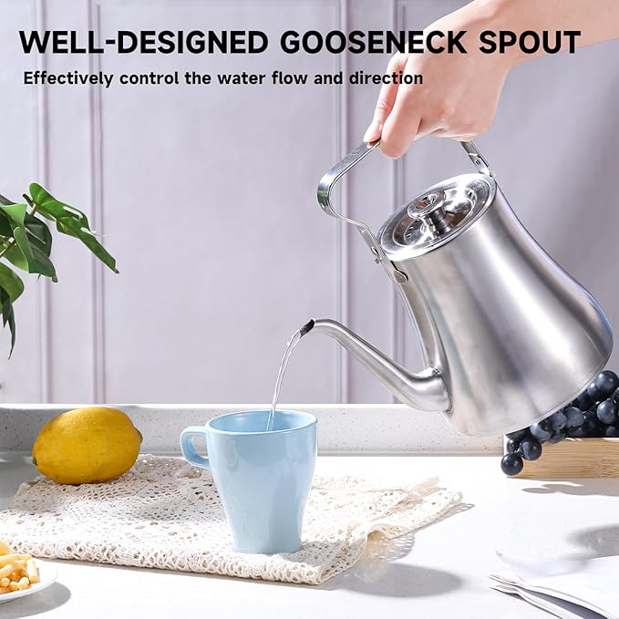 68OZ/2000ML Stainless Steel Teapot with Removable Infuser for Loose Leaf & Tea Bags, Stovetop Safe Tea Maker Water Kettle for Home Kitchen Hotel Restaurant Outdoor, Silver