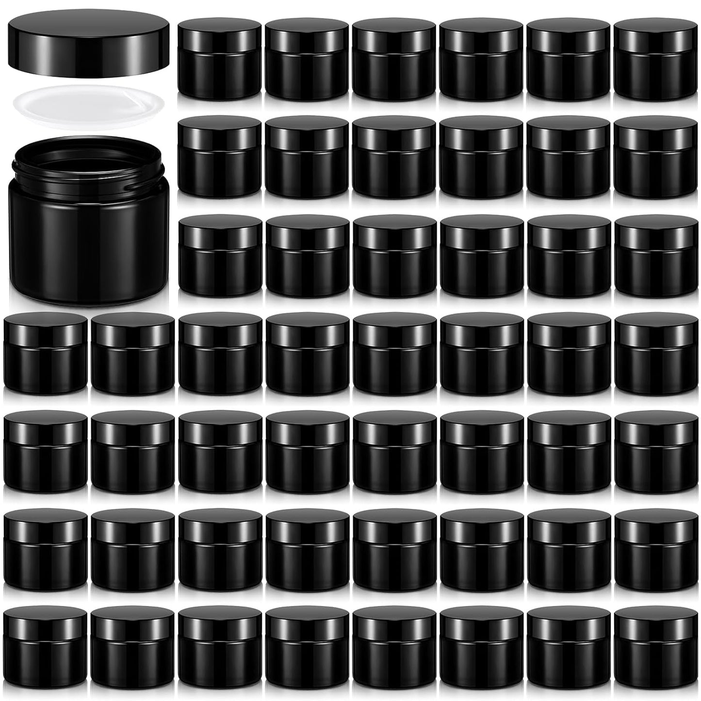 Domensi 48 Pcs 2 oz Glass Jars with Lids Travel Size Round Leakproof Empty Cosmetic Jars with Inner Liners Lid for Storing Makeup Lotions Face Cream Ointments Candle DIY Making (Black)-BrightBean Baby