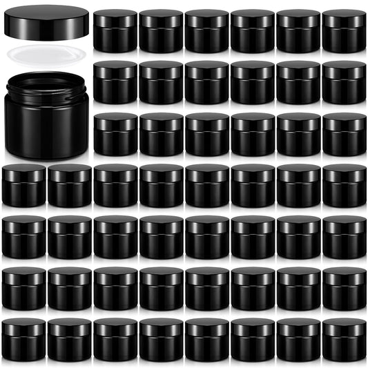 Domensi 48 Pcs 2 oz Glass Jars with Lids Travel Size Round Leakproof Empty Cosmetic Jars with Inner Liners Lid for Storing Makeup Lotions Face Cream Ointments Candle DIY Making (Black)-BrightBean Baby