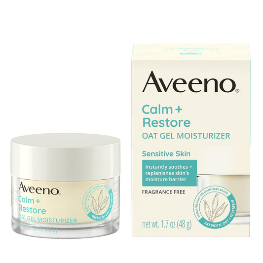 Aveeno Calm + Restore Oat Gel Facial Moisturizer for Sensitive Skin, Fast-Absorbing, Soothing Lightweight Gel Cream with Prebiotic Oat & Feverfew, Fragrance-Free & Hypoallergenic, 1.7 oz-BrightBean Baby