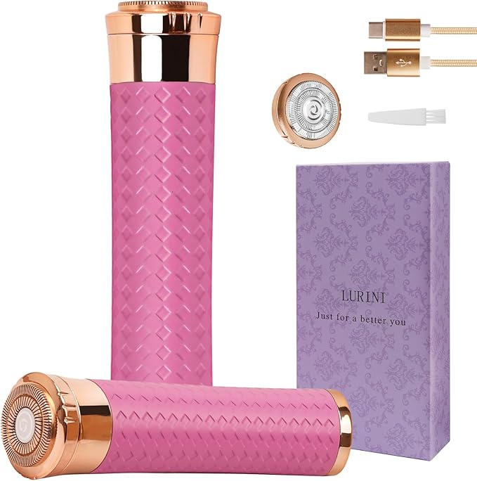 Facial Hair Remover for Women, Painless Rechargeable Hair Removal Device, Comes with 2 Replacement Heads, Portable Electric Shaver/Razors for Face, Chin, Upper Lip, arms and Peach Fuzz (Pink)-BrightBean Baby