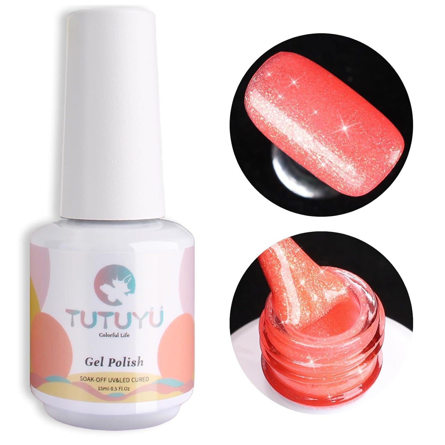 Hot Coral Pink Glitter Gel Nail Polish, 15ml UV/LED Soak Off Sparkly Shimmer Bright Coral Pink Gel Polish for Manicure Salon or DIY Nail Art at Home,Women Girls Gifts - GP0099-BrightBean Baby