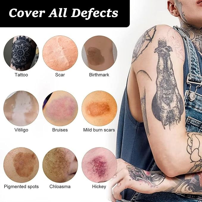 Tattoo Cover Up, Invisible Waterproof Concealer,Long Lasting Professional Skin Makeup Concealer Kit for Body Leg Tattoo, 2 Colors,30gX2-BrightBean Baby