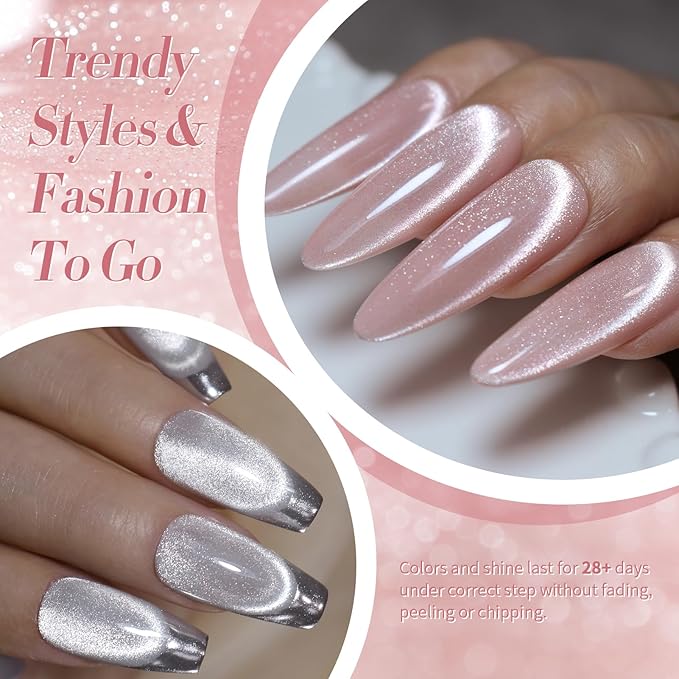 Born Pretty Cat Magnetic Eye Gel Nail Polish, Pastel Milky Jelly Cat Magnetic Gel Pastel Blue Green Purple Pink Nude Silver Nail Art Gel Manicure Salon DIY Gifts 7ML 6PCS-BrightBean Baby