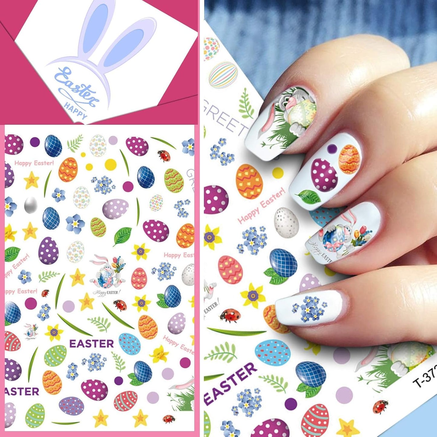 Kalolary 8 Sheet Easter Nail Art Stickers Self Adhesive Easter Nail Stickers DIY Nail Decals Bunny Eggs Chick Rabbits Flower Nail Design Sticker Nail Decoration for Women Girls Kids-BrightBean Baby