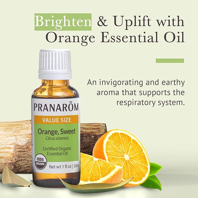 Pranarom USDA Certified Organic Sweet Orange Essential Oil (30ml), 100% Pure Undiluted Therapeutic Grade from Mexico for Aromatherapy, Diffuser, Citrus Scent, Soothing, DIY Cleaning-BrightBean Baby