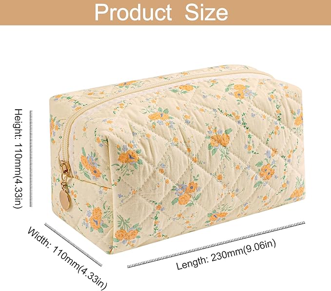 Makeup Bag Travel Cosmetic Bag for Women Girls, Zipper Make Up Pouch, Floral Flowers Toiletry Organizer Makeup, Portable Storage Bag, Cosmetic Travel Cloth Bag (Yellow Orange Flower)-BrightBean Baby