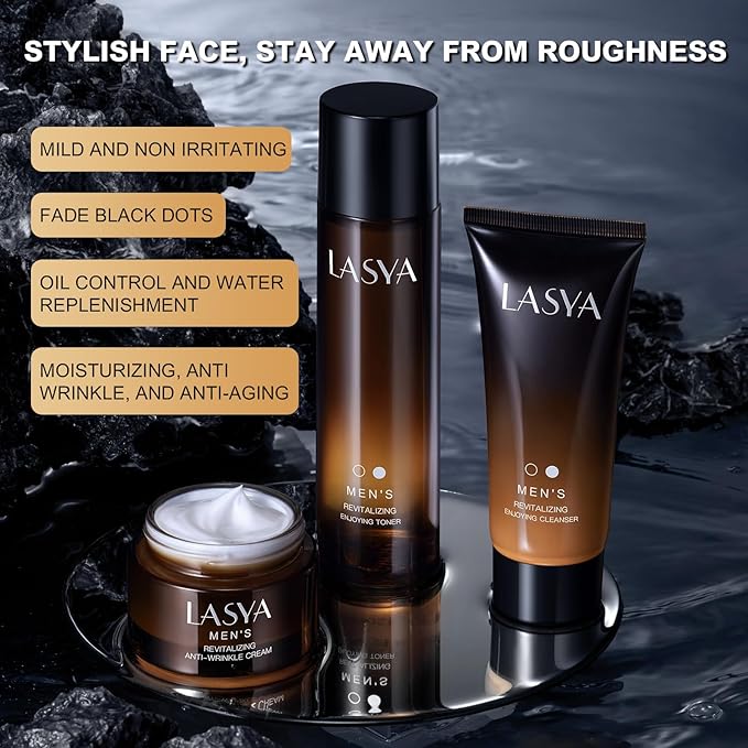 Anti Aging Skin Care Set for Men,Reduce Wrinkles & Hydrate Mens Skin Care Kit Cleanser,Toner,Lotion,Face Cream,Complete Skincare Process for Men Unique Skin Care Sets & Kits(4-Pcs)-BrightBean Baby