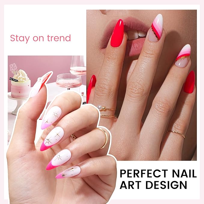 Gel Nail Polish Kit with U V Light, Hema-Free Bright Red Light Baby Pink Violet Pink Summer Gel Polish Set with Base & Top Coat Chrome Nail Powder, 4 Colors Mini Salon Nail Art Starter Gift for Women-BrightBean Baby