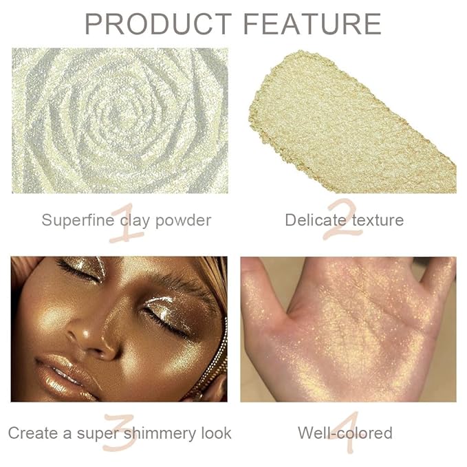 evpct Blonde Gold Face Highlighter Makeup Shimmer Glitter Diamond Sparkly Highlighters Makeup Palette Powder for Face Body Cheek Skin iluminadores iluminador de jos maquillaje luminizers 02-BrightBean Baby