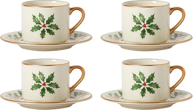 Lenox 894178 Holiday 4-Piece Espresso Cup & Saucer Set, Christmas Dinnerware, Hosting