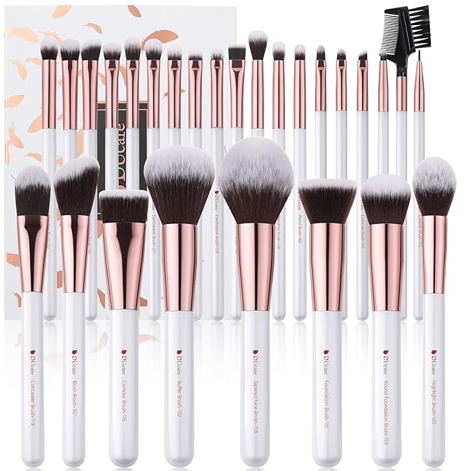 DUcare Makeup Brushes Set Professional 27Pcs Makeup Brushes Premium Synthetic Kabuki Foundation Blending Face Powder Blush Concealers Eye Shadows Make Up Brushes Kit White-BrightBean Baby
