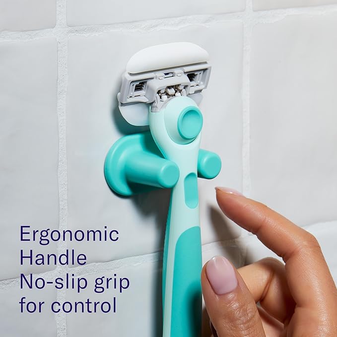 Flamingo Moisture Plus Women's Razor Set - Razor Handle, 4 Blade Refills, Shower Holder - Seafoam-BrightBean Baby
