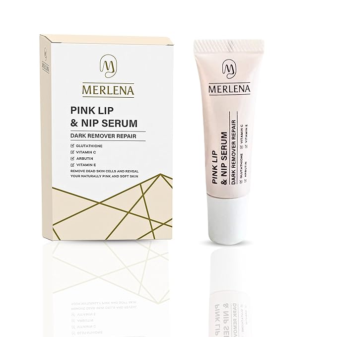 Merlena Pink Lip & Nip Serum - Hydrates and Repairs Dry, Peeling Lips and Nipples, Adds Collagen for Plumpness, Soothes Flaky Skin, Organic Vitamin C & E Formula 8ml-BrightBean Baby
