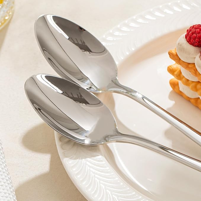 KINGSTONE 16 Piece Dinner Spoon Set, 18/10 Stainless Steel Spoons, Silver Food Grade Table spoons of 16, Metal Spoons for Home, Kitchen, Weddings, Parties or Restaurant, Dishwasher Safe-8.15inches