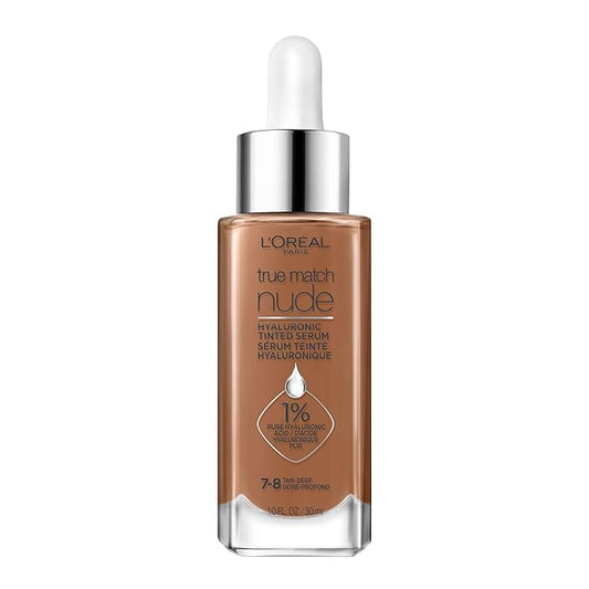 L'Oreal Paris True Match Nude Hyaluronic Tinted Serum Foundation with 1% Hyaluronic acid, Tan-Deep 7-8, 1 fl. oz.-BrightBean Baby