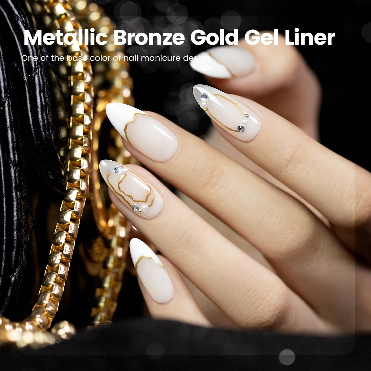 RARJSM Nail Art Gel Liner Metallic Bronze Gold and White 2pcs Set Mirror Chrome 3D Effect Gel Nail Polish 8ml Build in Thin Brush Swirl Drawing Stripper Gelpolish Curing Requires for Home Salon-BrightBean Baby