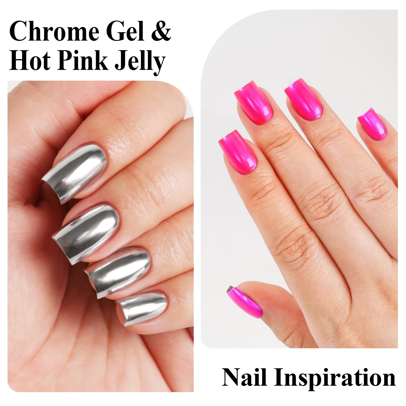 Imtiti Metallic Gel Nail Polish Set, 2 Pcs 10ml Chrome Mirror Shine gel polish & Hot Pink Jelly GEl POlish Soak Off UV LED Spring Summer Nail Art Manicure Salon DIY Design Kit-BrightBean Baby