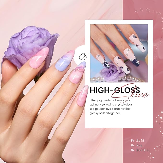 Beetles Gel Nail Polish Kit, 23Pcs Nude Pink Gel Polish White Gray Baby Blue Glitters Nail Polish Set with Glossy Matte Top Coat and Base Coat Fall Winter U V Soak Off Manicure Gift For Women-BrightBean Baby