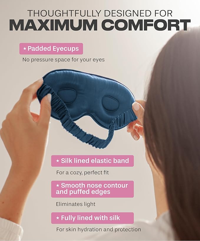 SUNDAYSILKS™ 3D Contoured Silk Sleep Mask | Padded Silk Eye Mask with Eye Cups for Lash Extensions | Blackout, Organic for Women & Men, Perfect for Travel, Slip-Free Deep Sleeping, Antifaz para Dormir-BrightBean Baby