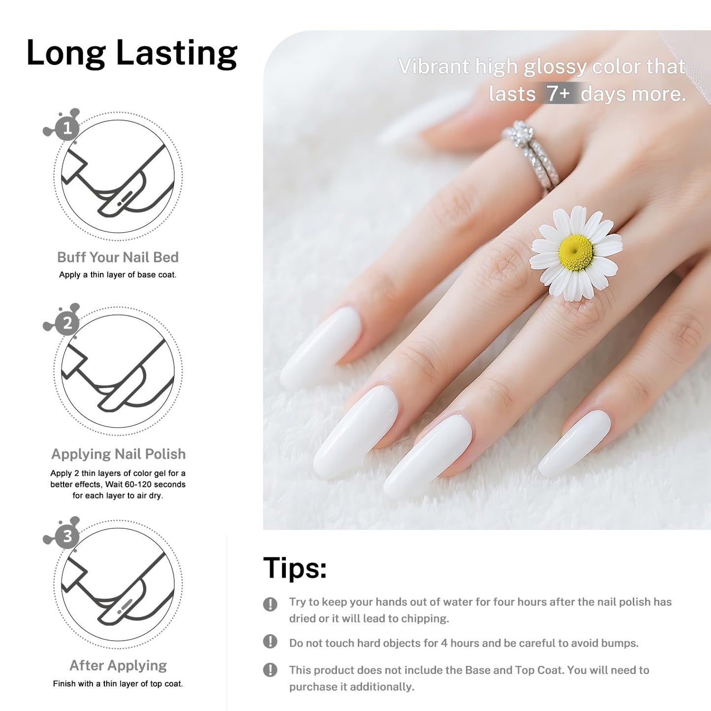 16.5ml White Nail Polish Large Volume Quick Drying Nail Polish, Fast Drying and Long Lasting Color Nail Art DIY Home Manicure Gift for Women-BrightBean Baby