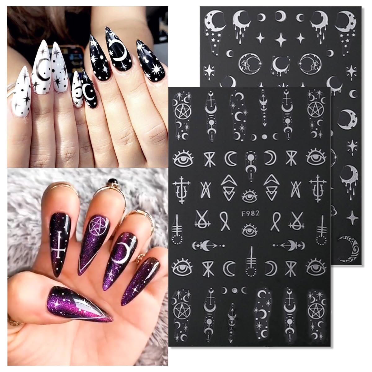 8 Sheets Metallic Nail Art Stickers Decals Silver Moon Star Sun Nail Stickers Eye Snake Nail Decals 3D Self-Adhesive Luxury Nail Art Design Stickers for Women Girls DIY Manicure Decoration Accessories-BrightBean Baby