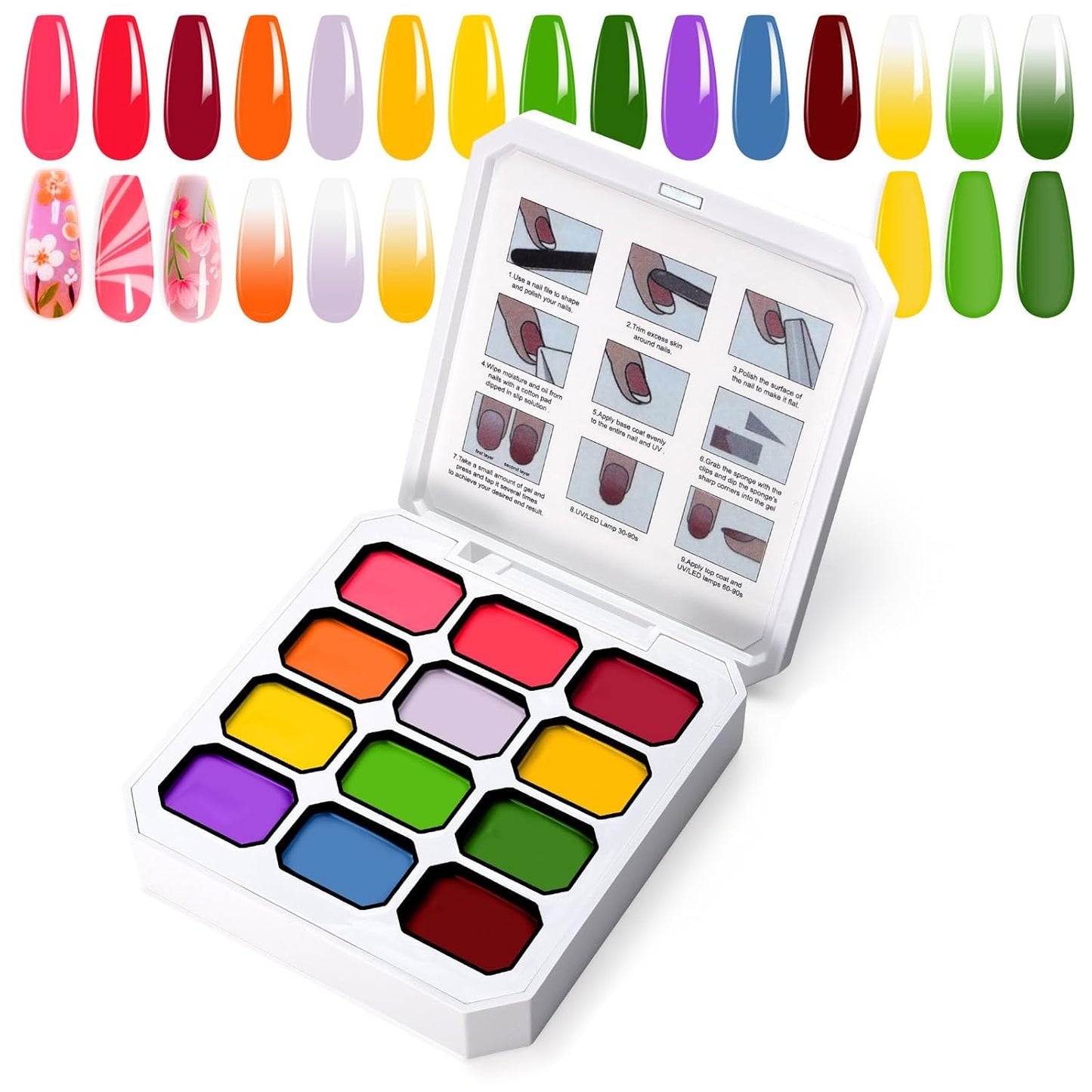 Gradient Painting Gel, 12 Bright Colors Ombre Gel Nail Polish for Pigmented Pat Painting Nails Aura Nails, French Manicure DIY Nail Art,Long-lasting Soak of UV Palette Electric Carnival-BrightBean Baby