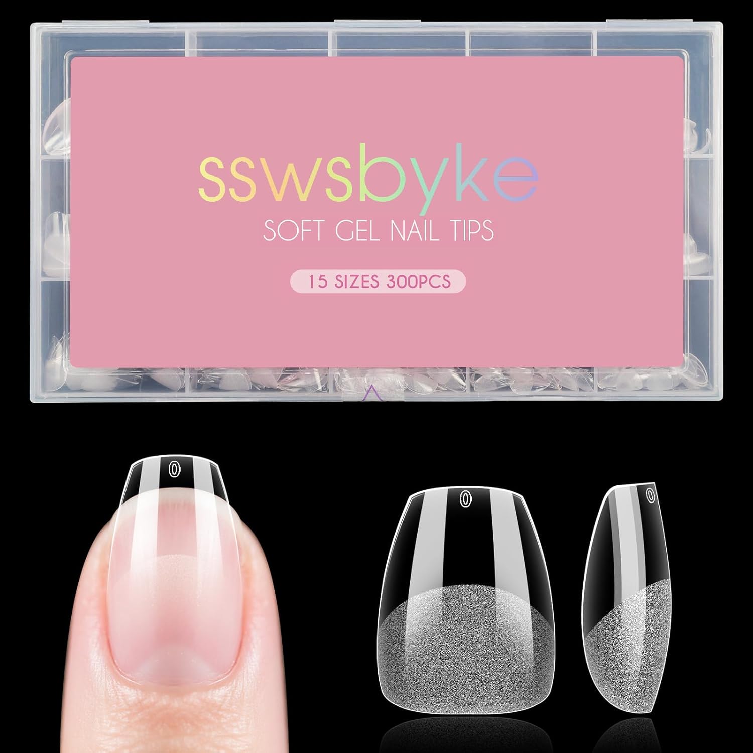 Extra Short Coffin Nail Tips, SSWSBYKE 300pcs 15 Sizes Gel Acrylic Nail Tips for Full Cover Pre-Shaped Fake Nails Tips Half Matte Press On Nails for Extension Home DIY Salon-BrightBean Baby