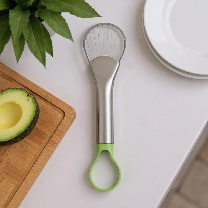 QPQ 2-in-1 Avocado Slicer & Pitter, Stainless Steel Kitchen Tool with Wire End for Scooping, Loop End for Pit Removal, Dishwasher Safe