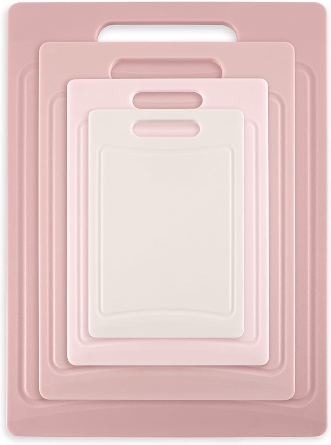 COOK WITH COLOR Non-Slip Cutting Board Set – Kitchen Essentials with Easy Grip Handle for Meat, Veggies, and Fruits, 4 Cutting Boards, Pink