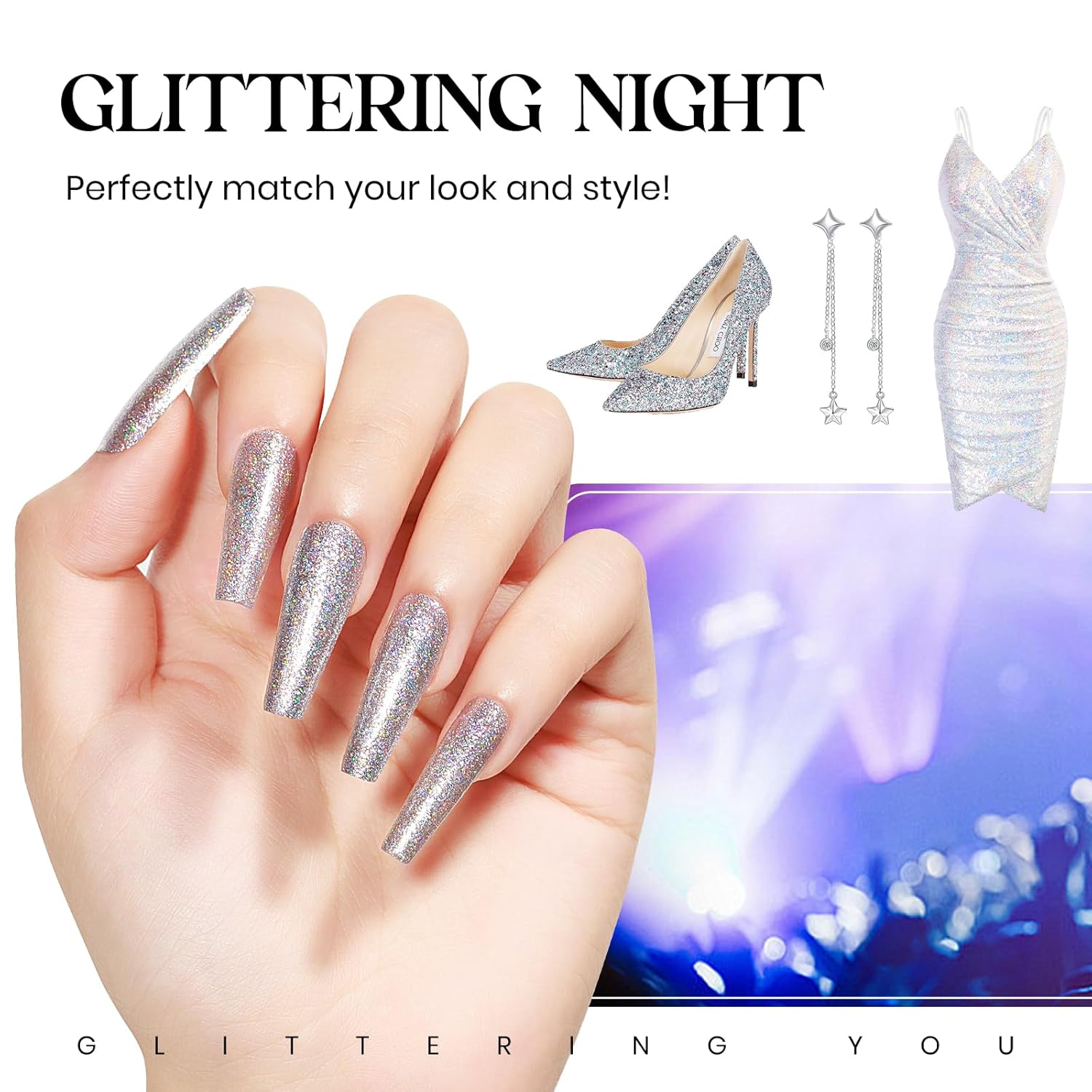 MIZHSE Quick Dry Glitter Nail Polish, Siver Rainbow Nail Polish Air Dry Fast, 15ml High Glossy Sparkly Shiny Shimmery Iridescent Silver Nail Art Salon Manicure Home-BrightBean Baby