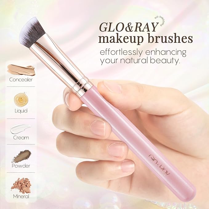 GLO&RAY Angled Concealer Brush with Cap – Flat Top Synthetic Makeup Brush for Under Eye, Spot Coverage, Travel Size Concealer Blending Tool for Liquid & Cream Application (Pink)-BrightBean Baby