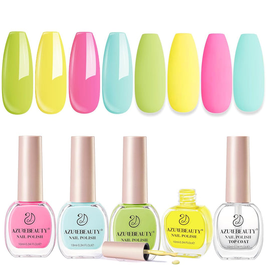 AZUREBEAUTY Nail Polish Set, 4 Colors Pastel Lime Green Yellow Pink Quick Dry Natural Nail Lacquer Strengthening Treatment Kit DIY Salon at Home-BrightBean Baby