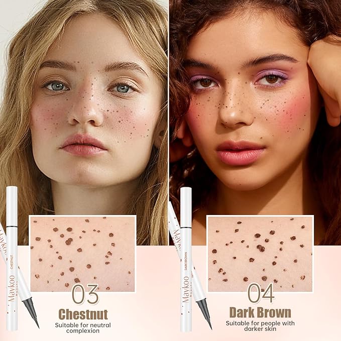 4 Colors Freckle Pen Set, Natural Lifelike Face Fake Freckle Stamp Makeup Pen Waterproof Long Lasting Quick Dry Faux Freckles Sun-kissed Makeup-Light Brown,Natural Coffee,Chestnut,Dark Brown-BrightBean Baby