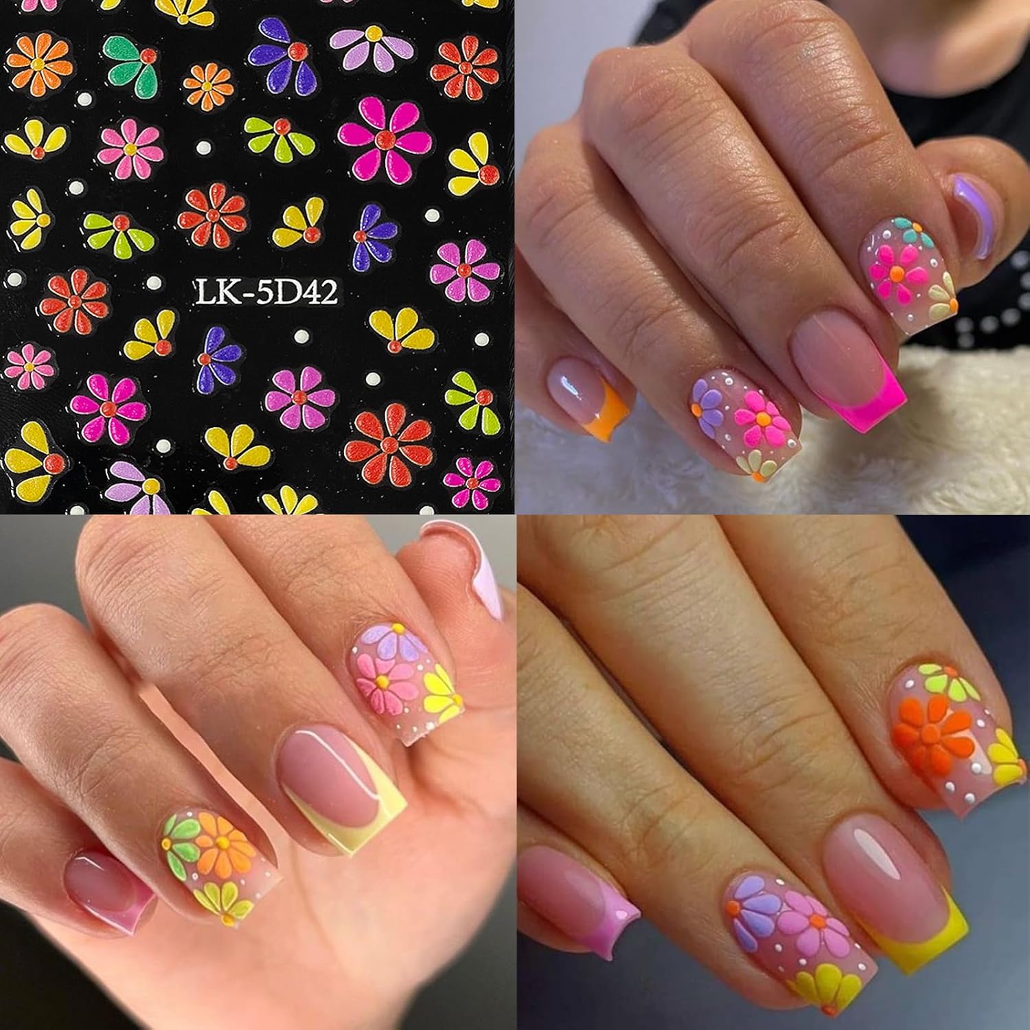 Flower Nail Art Stickers Decals 5D Embossed Nail Decals Spring Summer Nails Design Self-Adhesive Supplies Accessories 3D Flower for Women Nails DIY Decoration(6 Sheets)-BrightBean Baby