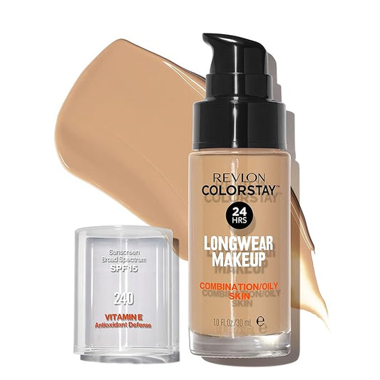 Revlon Liquid Foundation, ColorStay Face Makeup for Combination & Oily Skin, SPF 15, Longwear Medium-Full Coverage with Matte Finish, Medium Beige (240), 1.0 Oz-BrightBean Baby
