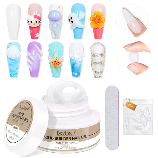 Solid Builder Gel For Nails, White 3D Nail Gel Art Hard Gel For Nails, 18g Non-Sticky Hand Molding Carving Gel For Nail Sculpting Extension Gel, Salon DIY At Home-BrightBean Baby
