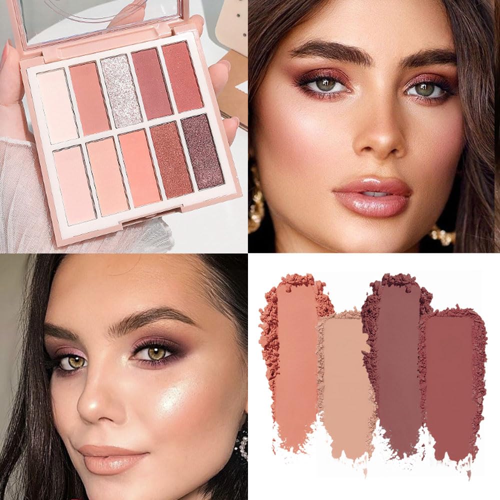 Neutral Natural Eye Shadow Palette,Matte Nude Pink Brown Naked Cream Eyeshadow Palette,Make Up Pallets for Women Natural Eyeshadow for Eyes Long Lasting Naturing-Looking-BrightBean Baby