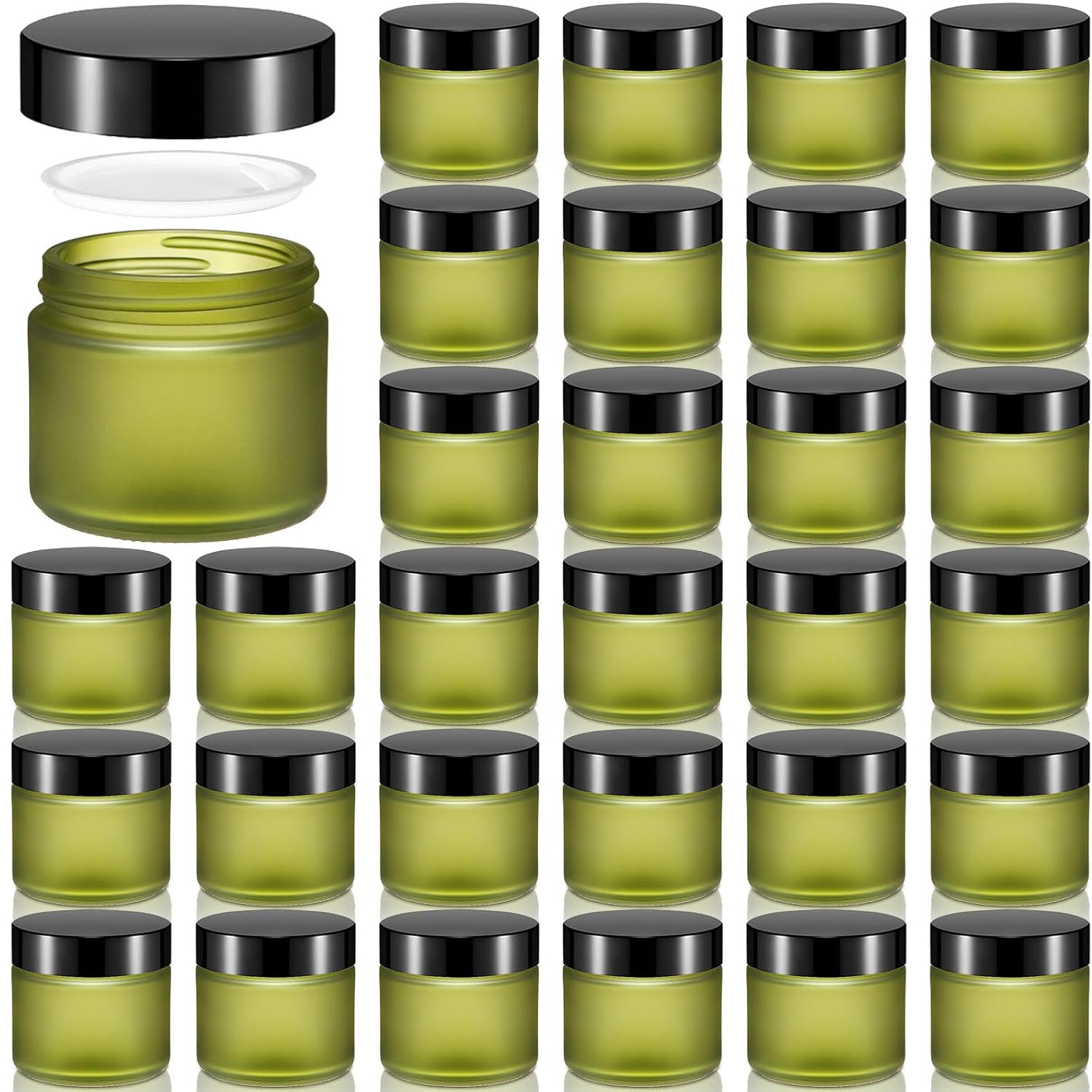 Domensi 32 Pcs 2 oz Glass Jars with Lids Travel Size Round Leakproof Empty Cosmetic Jars with Inner Liners Lid for Storing Makeup Lotions Face Cream Ointments Candle DIY Making (Pea Green)-BrightBean Baby