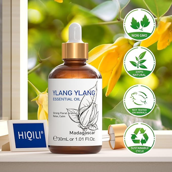 HIQILI Ylang-Ylang Essential Oil, Long-Lasting Scent for Diffusers, Perfumes, Aromatherapy, DIY - 1.01 Fl Oz-BrightBean Baby