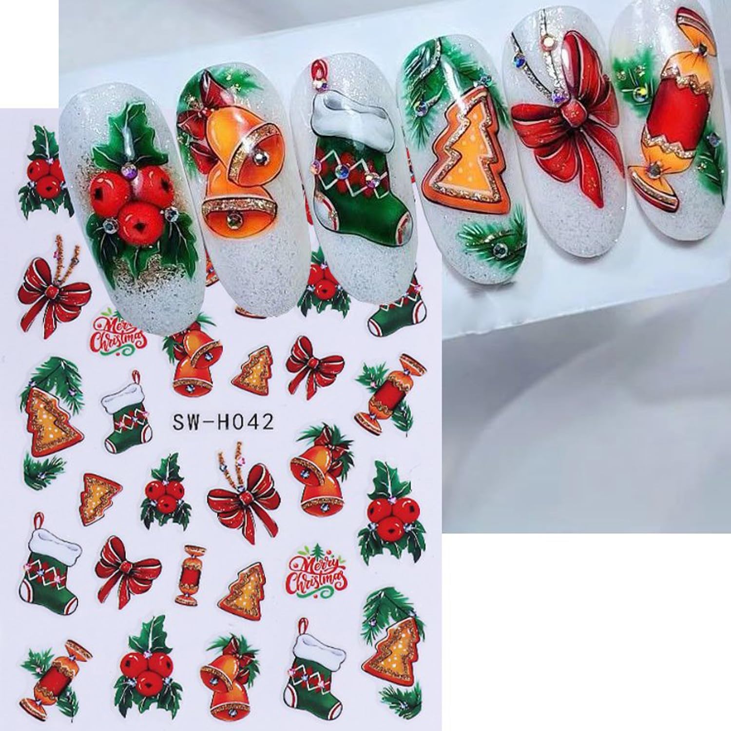 4Sheet Christmas Nail Art Stickers Santa Claus Elk Snowflake Nail Decals 3D Self-Adhesive Fireworks Clock Bow Designs Nail Supplies Winter Xmas Nail Sticker Nail Art for Women DIY New Year Nail Decor-BrightBean Baby