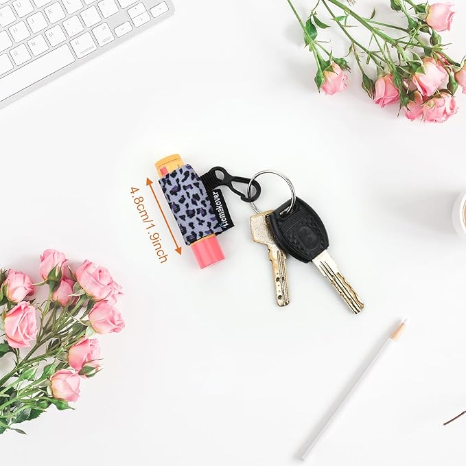 4 Pack Keychain Chapstick Holder, Leopard Pattern - Elastic Band, Fits Most Standard Lip Balm, Quick-Release Clip, Unisex-Adults-BrightBean Baby