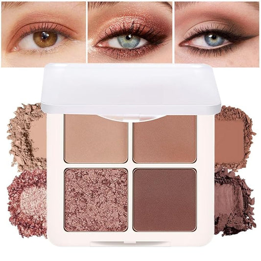 4 Colors Matte Shimmer Eyeshadow Makeup Palette,Nude Light Dark Brown Rose Gold Highly Pigmented Natural Neutral Eye Shadow Palette,Long Lasting Waterproof Naturing-Looking Women Girls Eye Shadow-BrightBean Baby