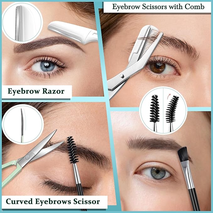 TsMADDTs Tweezers for Women, 8 in 1 Eyebrow Kit with Tweezers, Trimmer, Scissor, Razor, Brush with Travel Bag, Eyebrow Shaping Kit-BrightBean Baby