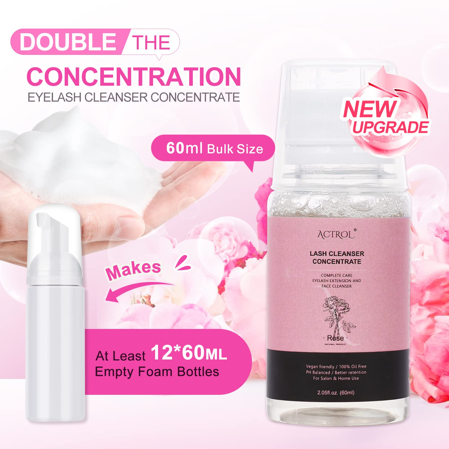 Eyelash Cleanser Concentrate 60ml Rose Professional Lash Shampoo Foaming Cleanser DIY Wash for Extensions Lashes with Salon Home Care-Makes 12Bottles-BrightBean Baby