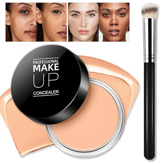 Cream Concealer Full Coverage Makeup, Matte Color Correcting Concealer with Brush, Waterproof, Conceals Blemish, Pores and Spots, Under Eye Makeup Concealer for Dark Circles (#05 MEDIUM HONEY)-BrightBean Baby