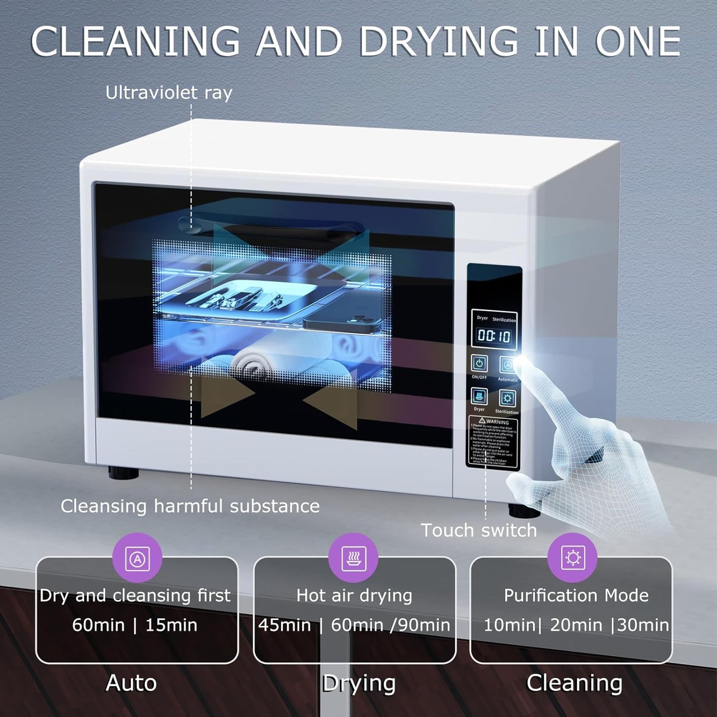 YOTAN 15L Nail Tool Cleaner with Timer Setting, High Capacity Cleaning Cabinet, Multi-Functional Manicure Cleaning Box for Spa Beauty Home Metal Tools, Mobile Phone, Baby Toy, White-BrightBean Baby