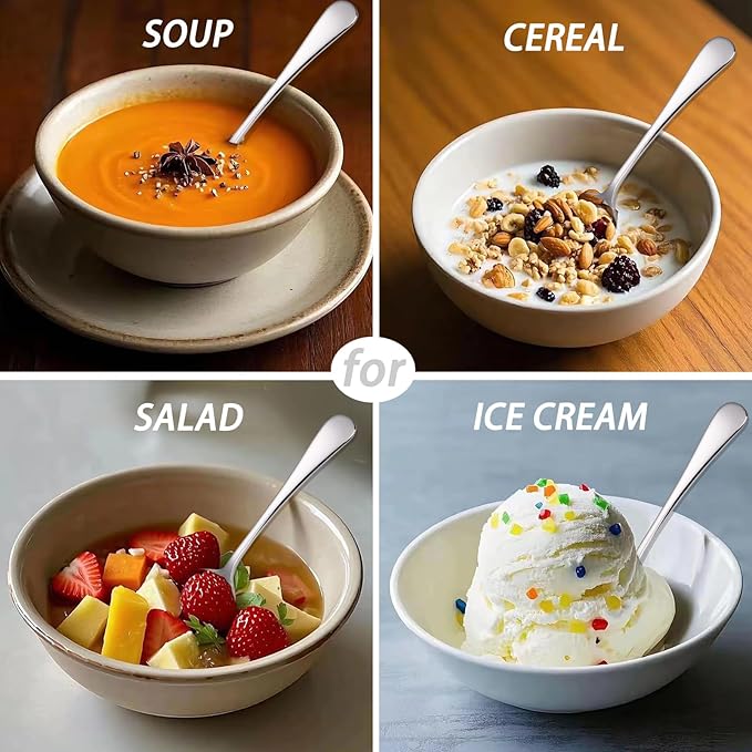 7" Elegant Soup Spoons Silverware Set,18/10 Stainless Steel,Dishwasher Safe(Set of 4,Silver)